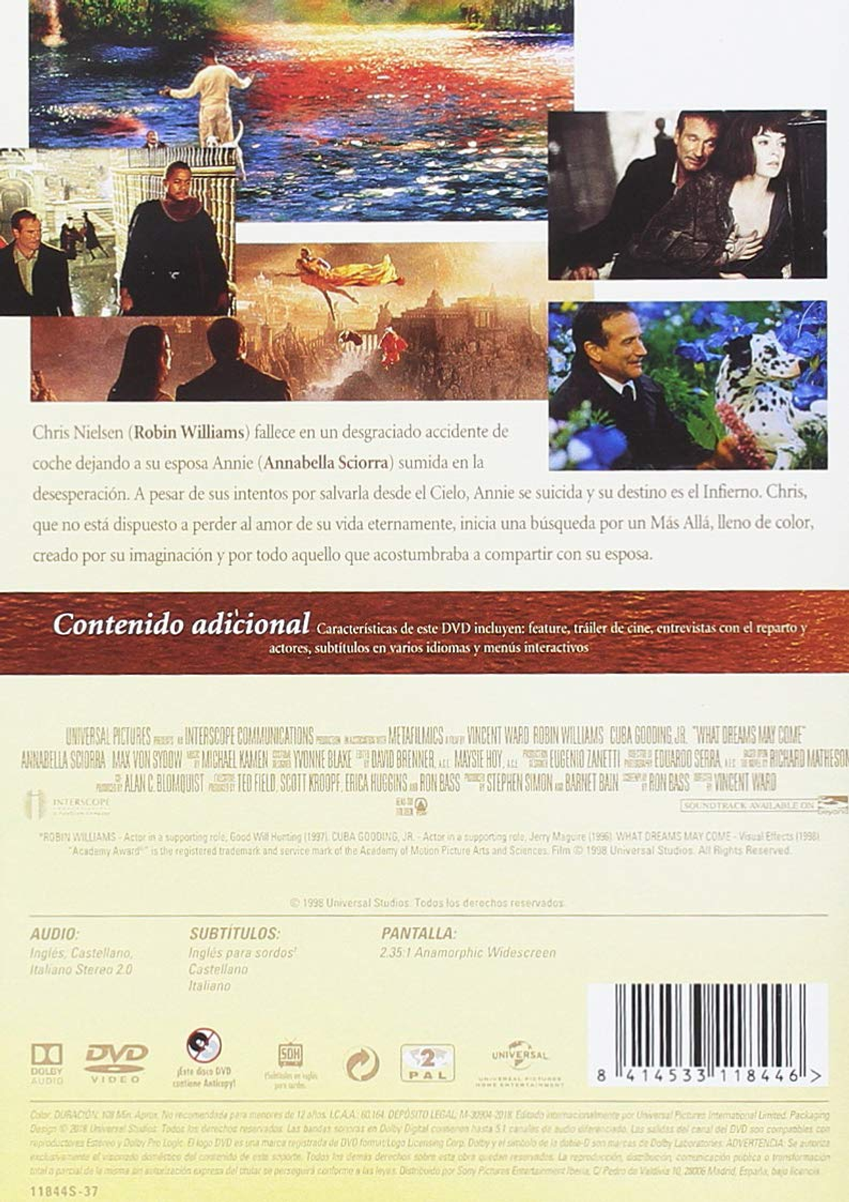 Contraportada de DVD. Imágenes de un hombre, una mujer y un dálmata. Texto en español.