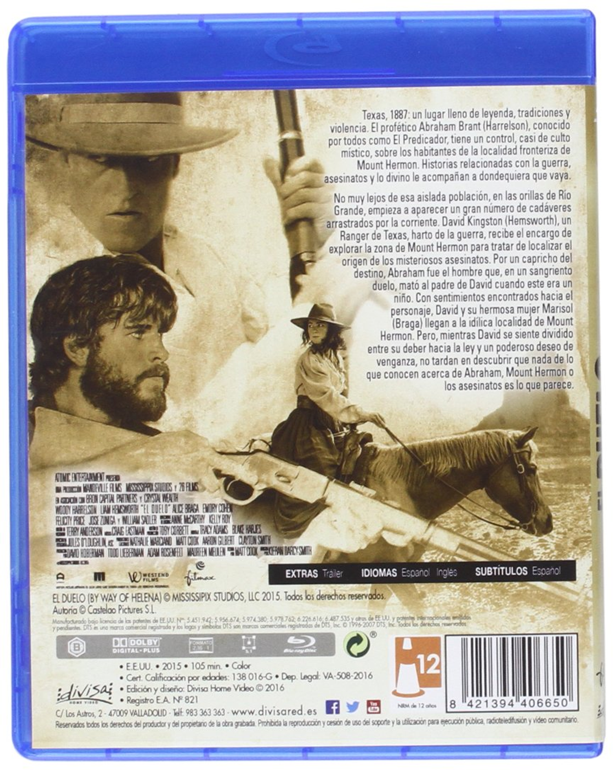 Contraportada del DVD con un hombre a caballo, título: El Duelo.