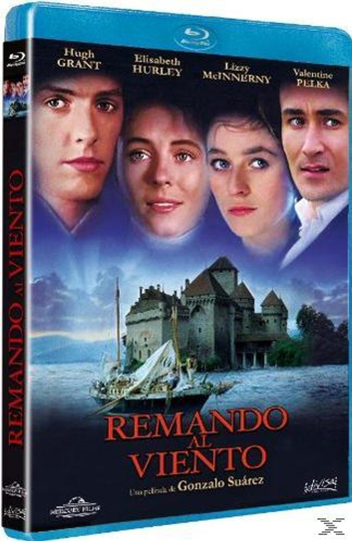 Funda Blu-ray. Caras de actores, un barco y el título de la película 'Remando al Viento'.