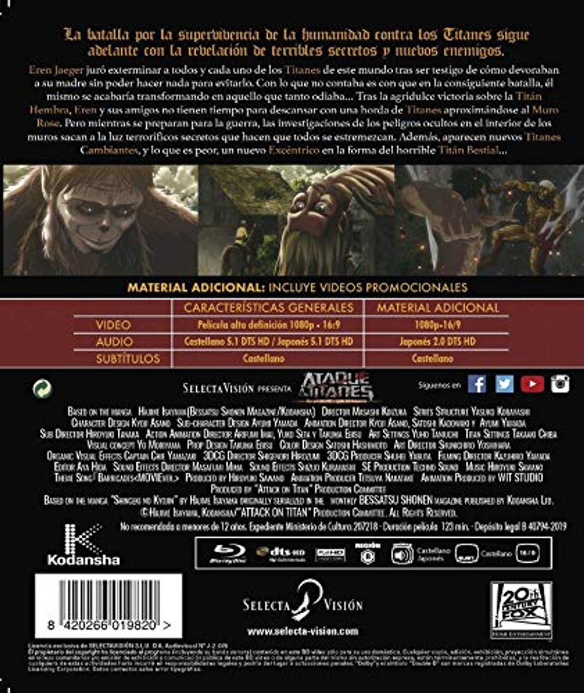 Portada de la película: Texto y logo del anime 'Ataque a los Titanes', en español.