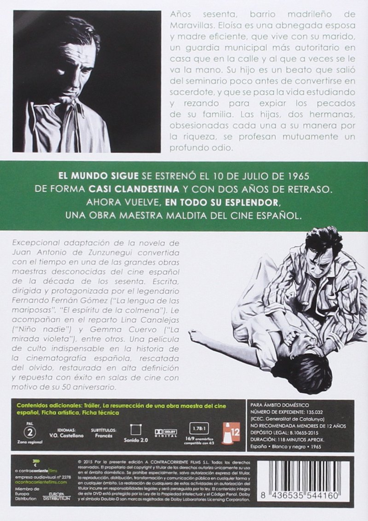 Contraportada del DVD Felices Sueños. Muestra una foto en blanco y negro y una descripción.
