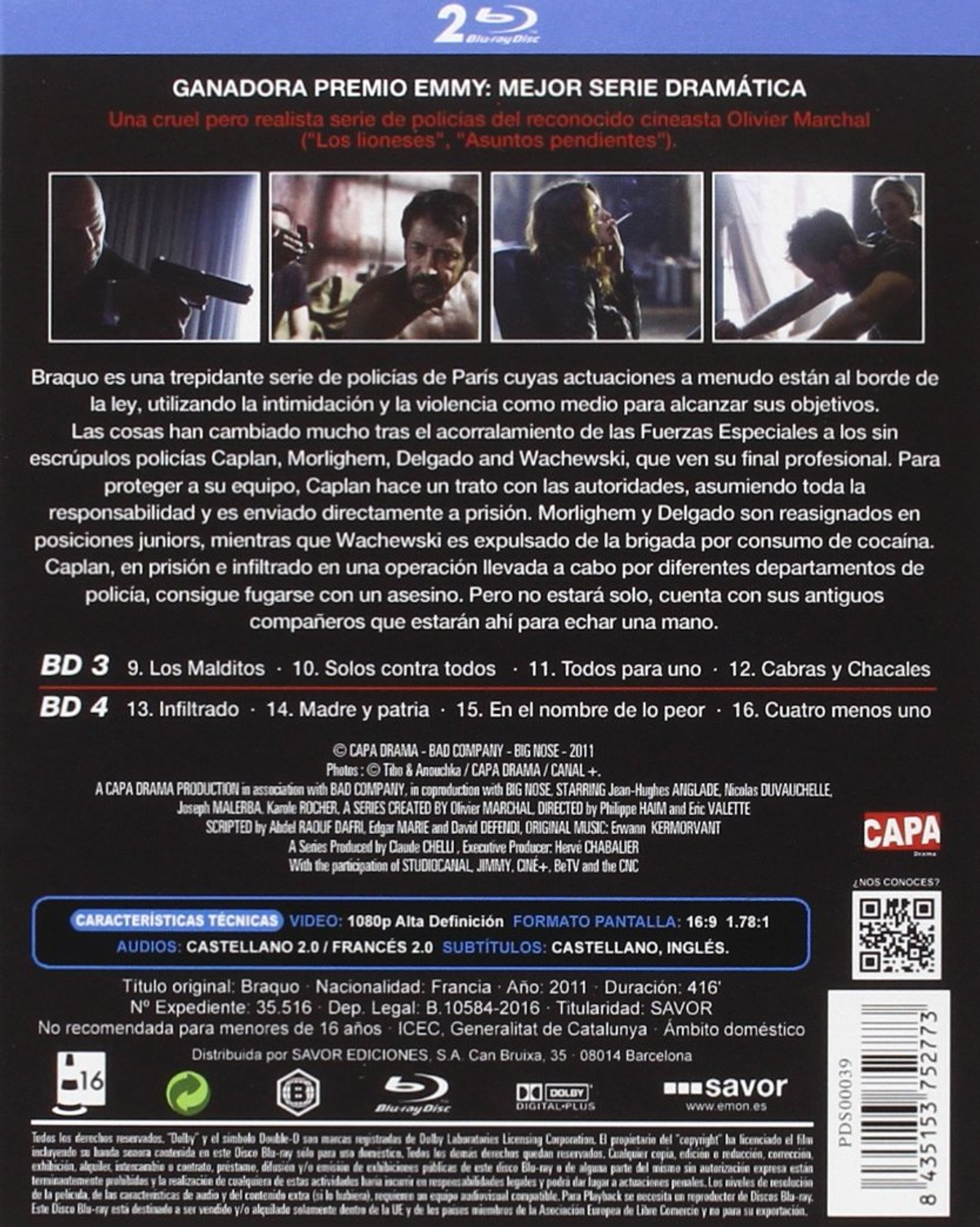 Portada de película con texto y varias personas. Título: Braquo.