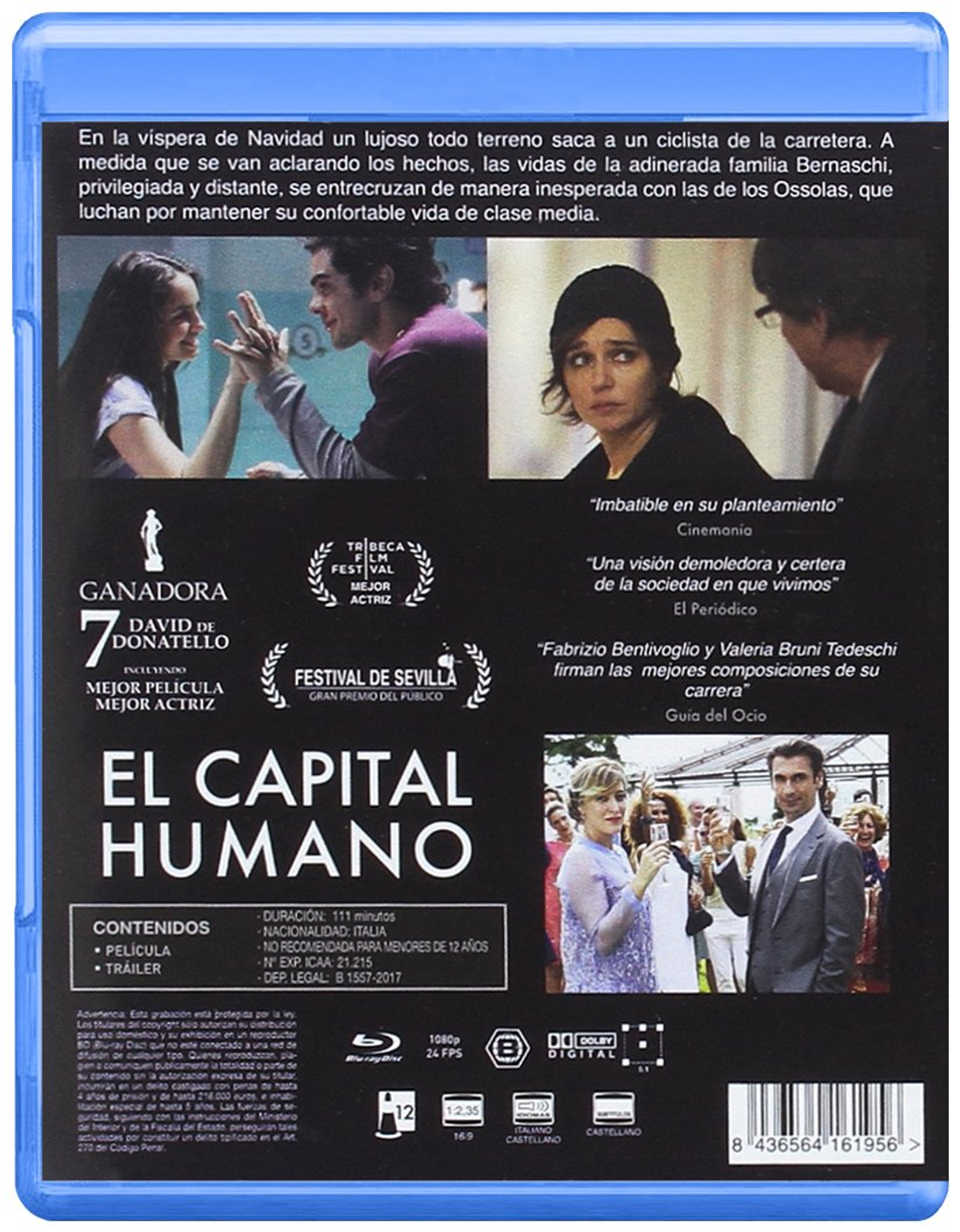 Portada de la película. Gente en un ambiente lujoso. Título: El Capital Humano.