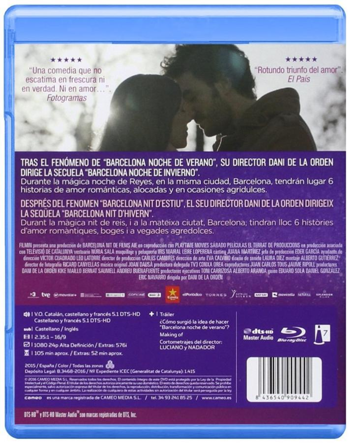 Portada de DVD: Texto e imágenes sobre la película. Título: Barcelona Night in Winter.