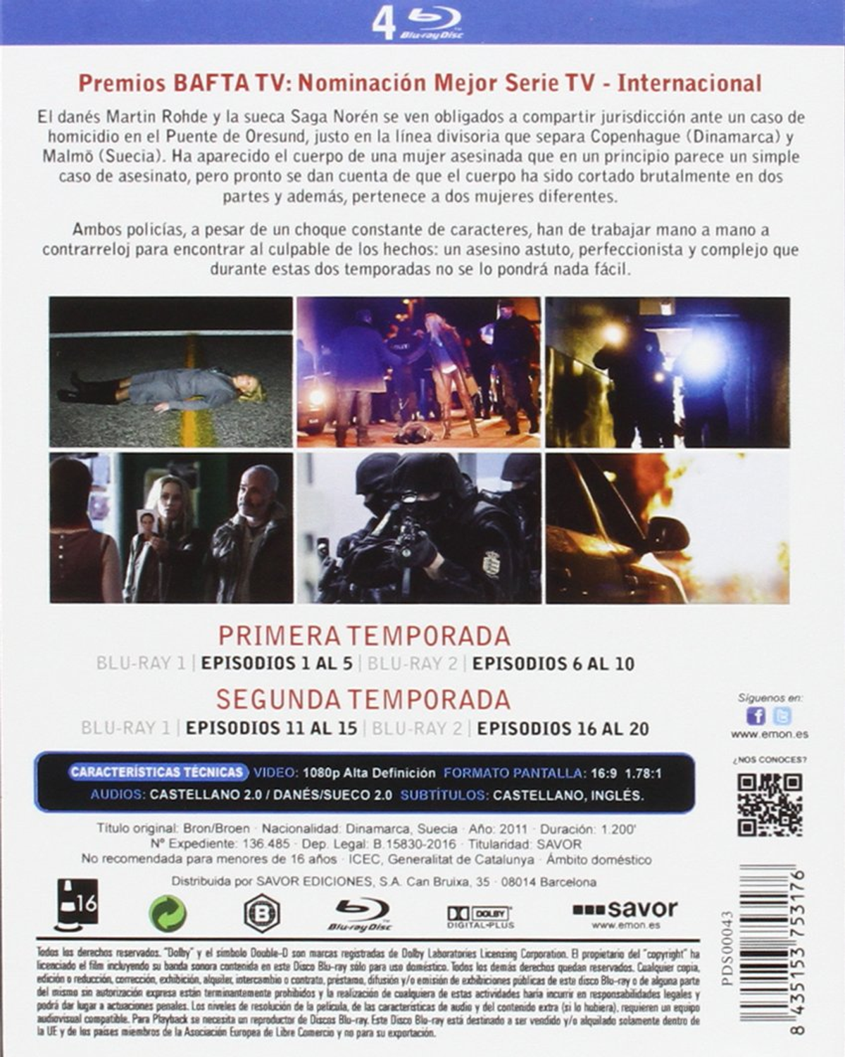 Contraportada de una película, detalles de una escena del crimen, con texto, texto en varios idiomas y créditos.