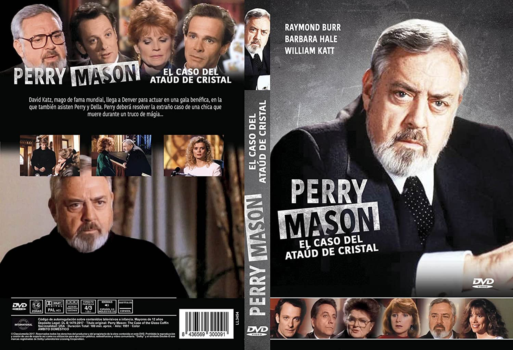 Portada de DVD. Un hombre está en el centro. Texto: El Caso del Ataúd de Cristal. Fondo: oscuro.