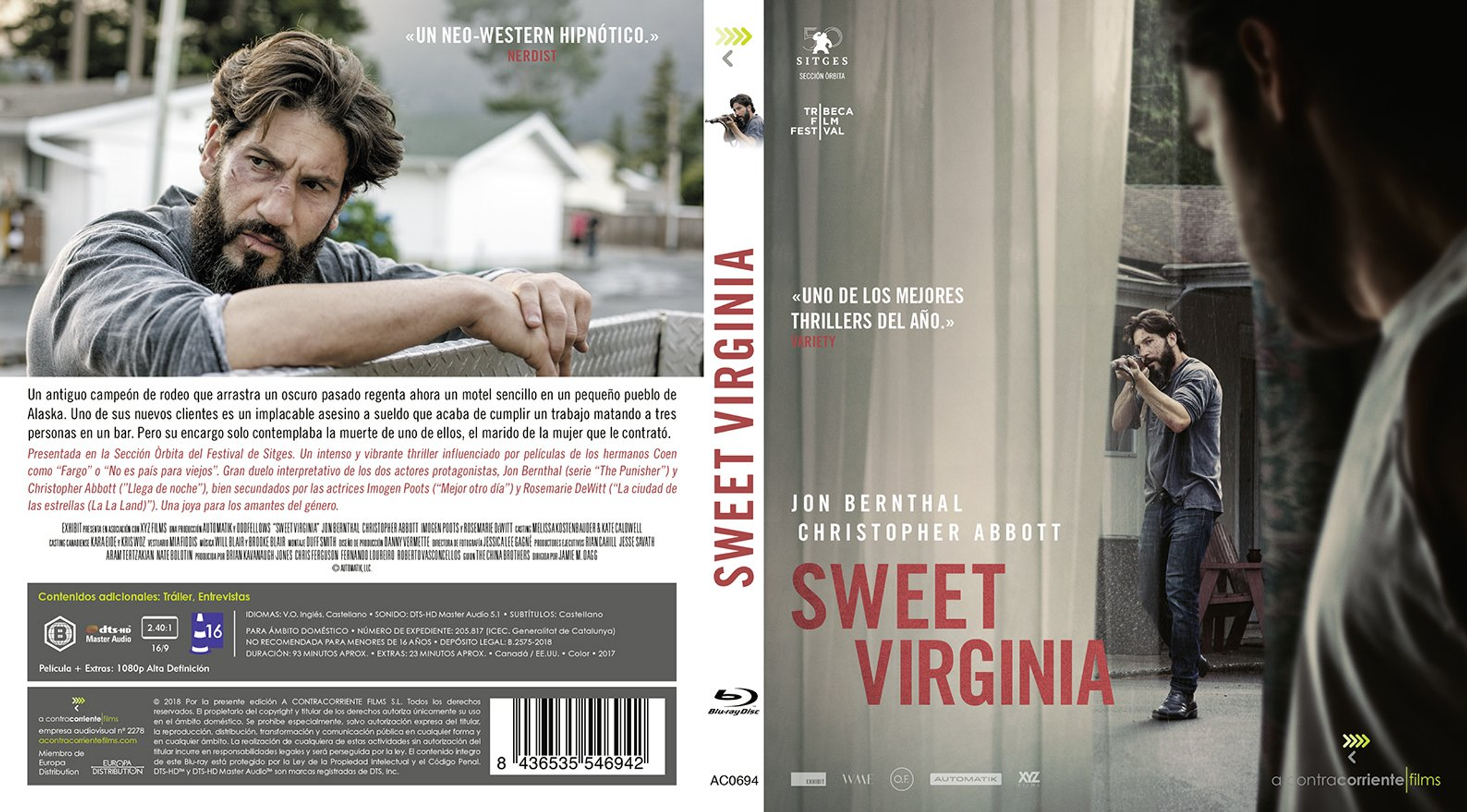 Portada de Blu-ray: Hombre con barba sosteniendo un arma. Título: Sweet Virginia.