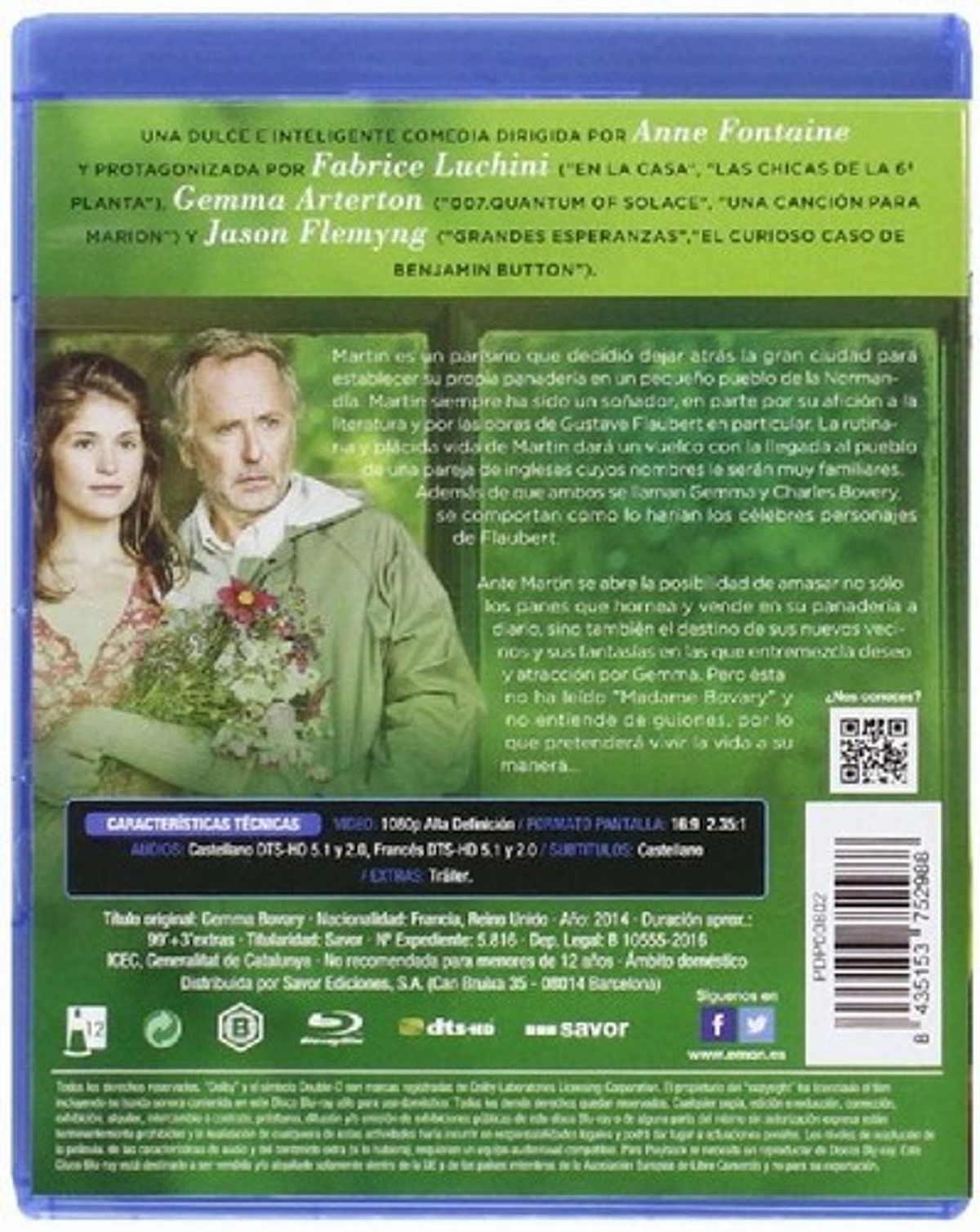 Contraportada del DVD: Dos personas, texto en español y el título 'Gemma Bovery'.