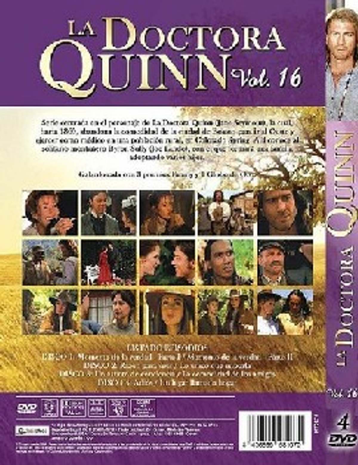 Portada de DVD de 'La Doctora Quinn', con un collage de personajes y escenas.