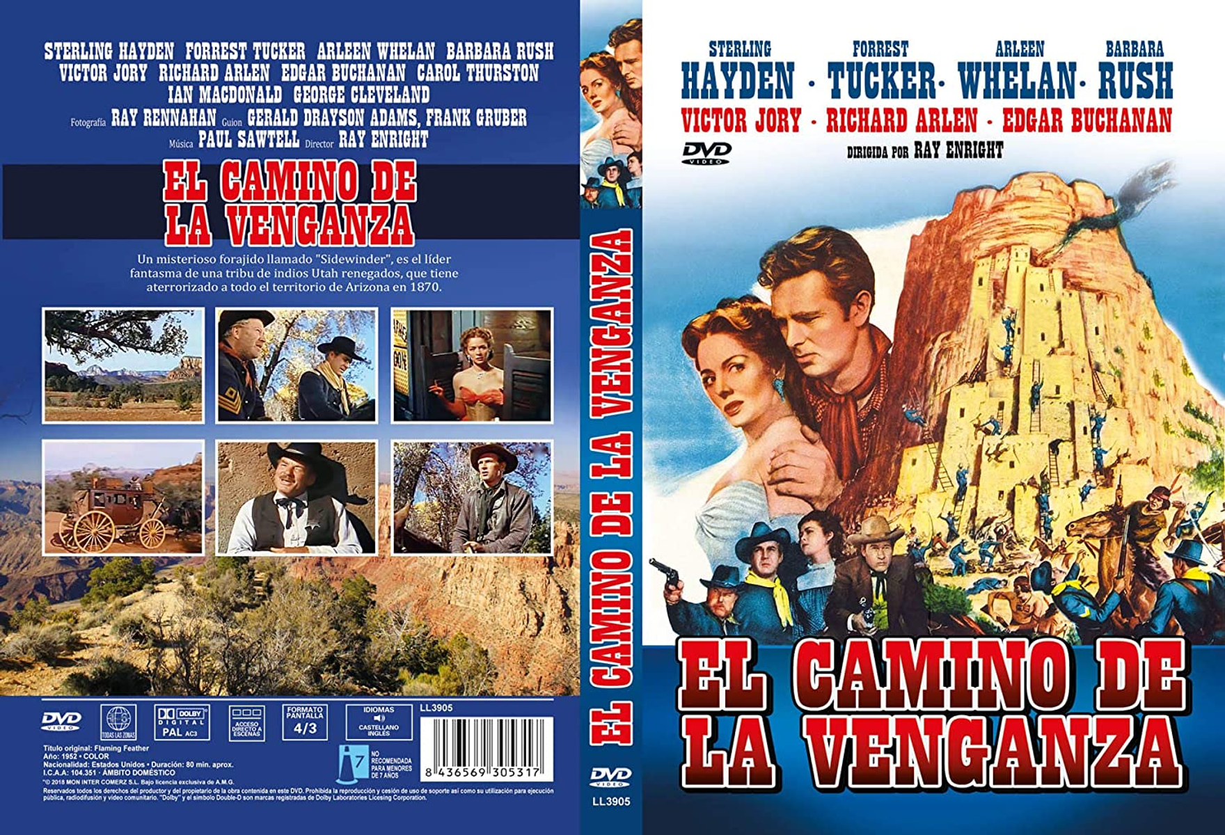 Portada DVD: Escena de película del oeste con actores y título: El Camino de la Venganza.