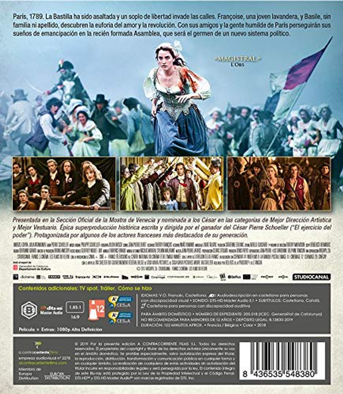 Cartel de película. Una mujer corre con una bandera. Título: Magister. Hay imágenes de una batalla y texto.