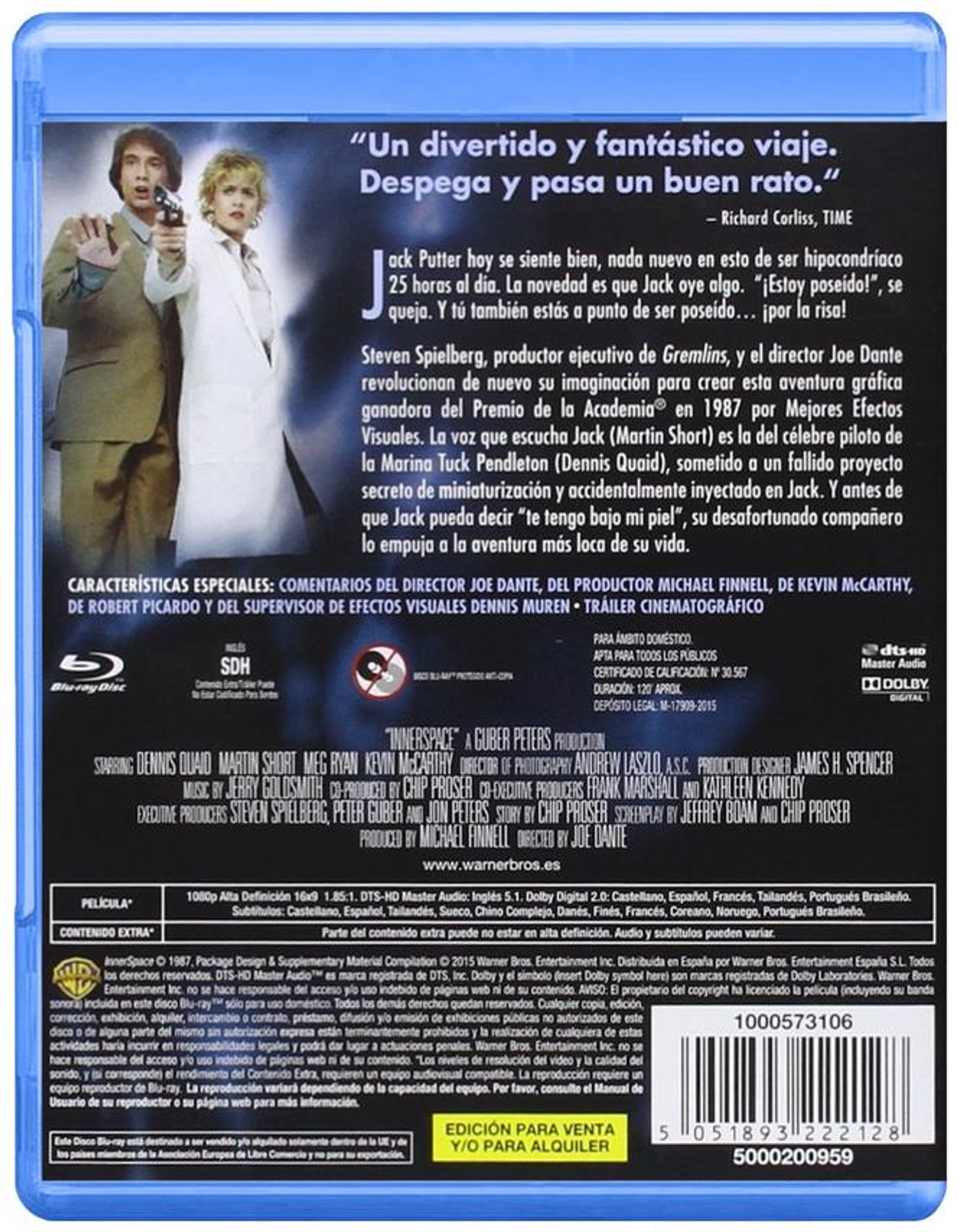 Portada de DVD de Innerspace. Actores y texto visibles con texto en español.
