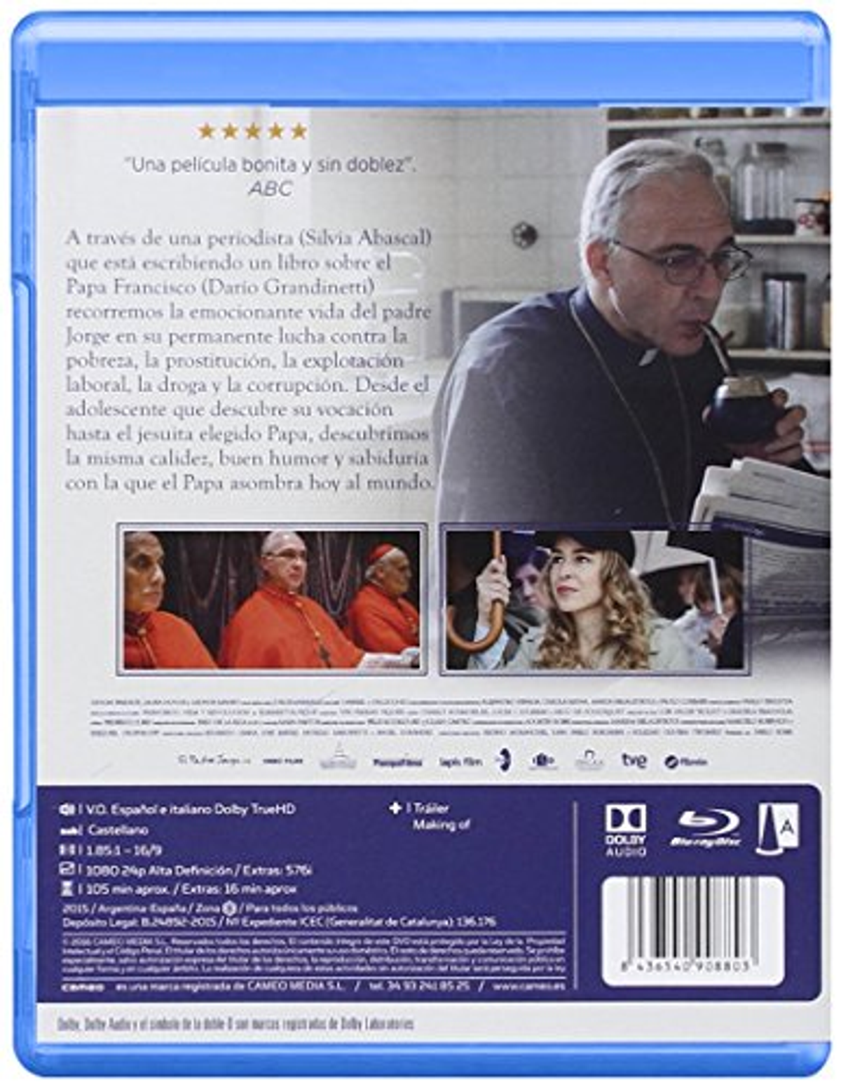 Portada del DVD 'Papa Francisco', un hombre con túnica mira hacia abajo, texto en español.