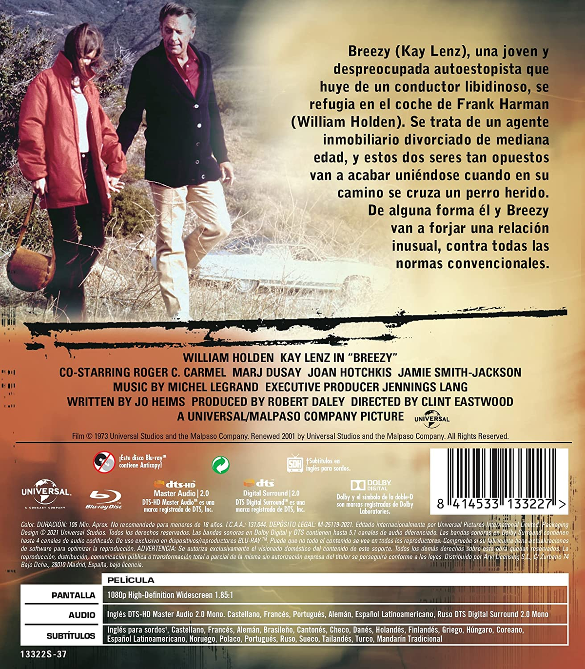 Contraportada de Breezy. Dos personas se dan la mano, caminando por una carretera. Se muestra texto.