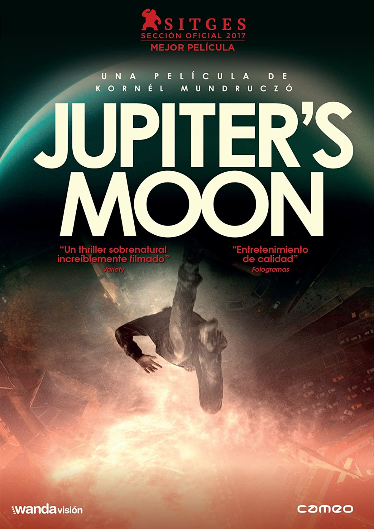 Cartel de película. Una persona cayendo. Título: 'Jupiter's Moon'.