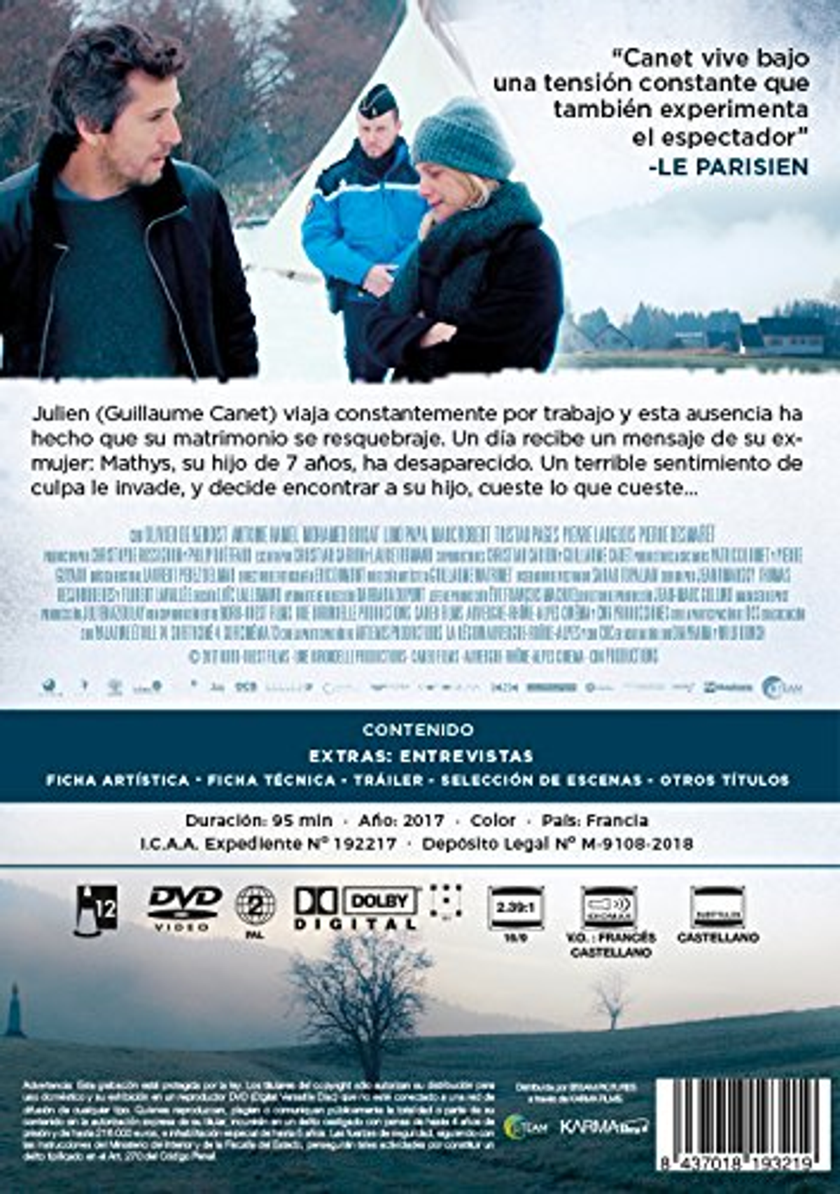 Portada del DVD. Tres personas sobre un fondo invernal. Texto en español, francés. Título: Canet.
