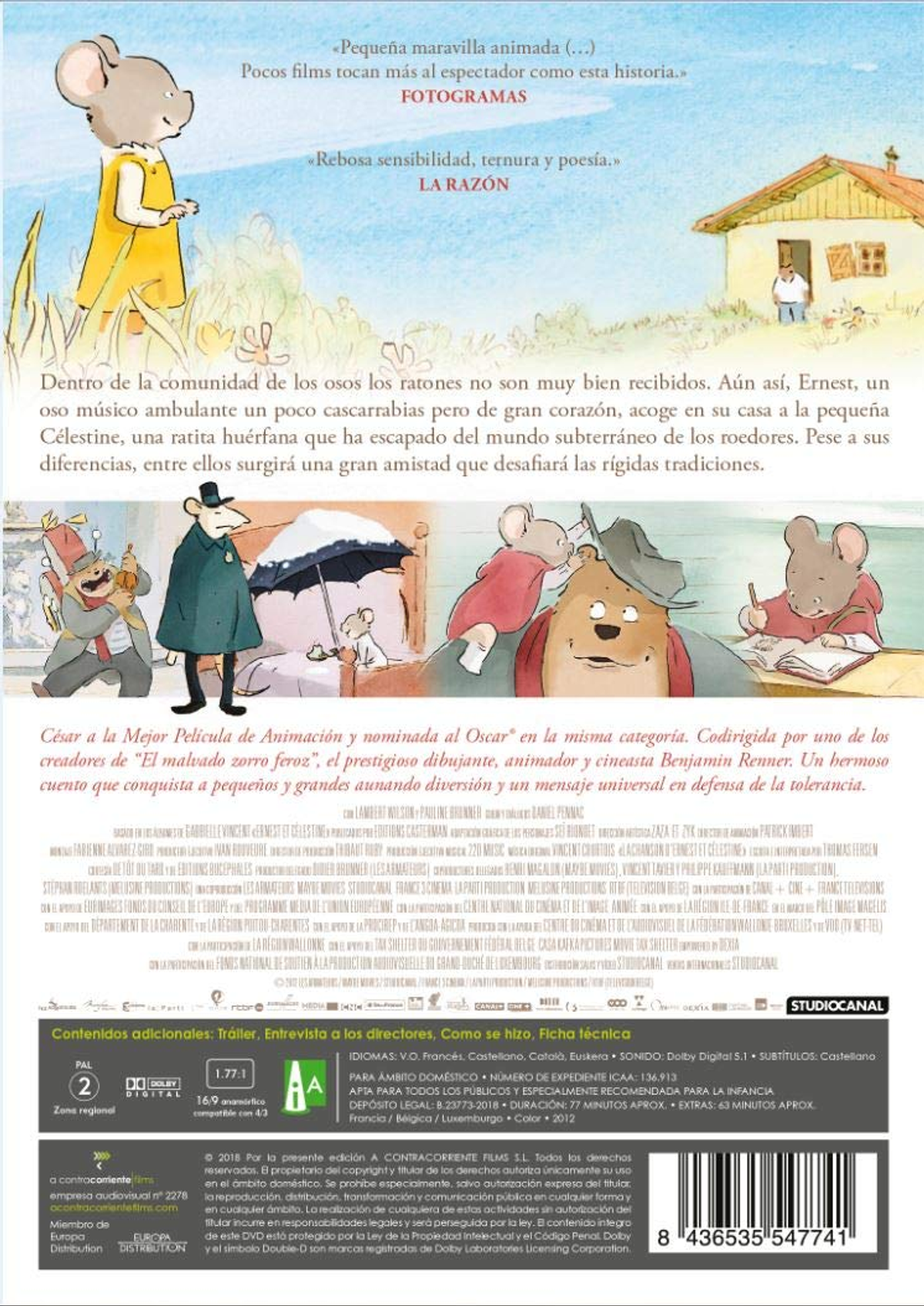 Portada de DVD: Un ratón y un oso de dibujos animados, con texto en español y información.