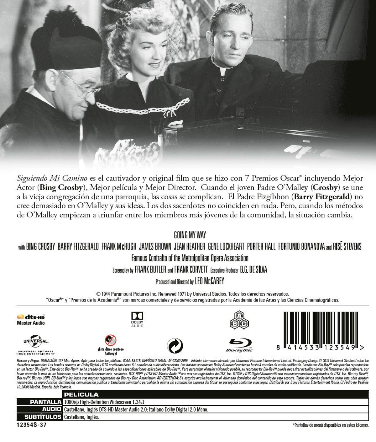 Contraportada de DVD de 'Going My Way' con imágenes de Bing Crosby y Barry Fitzgerald.