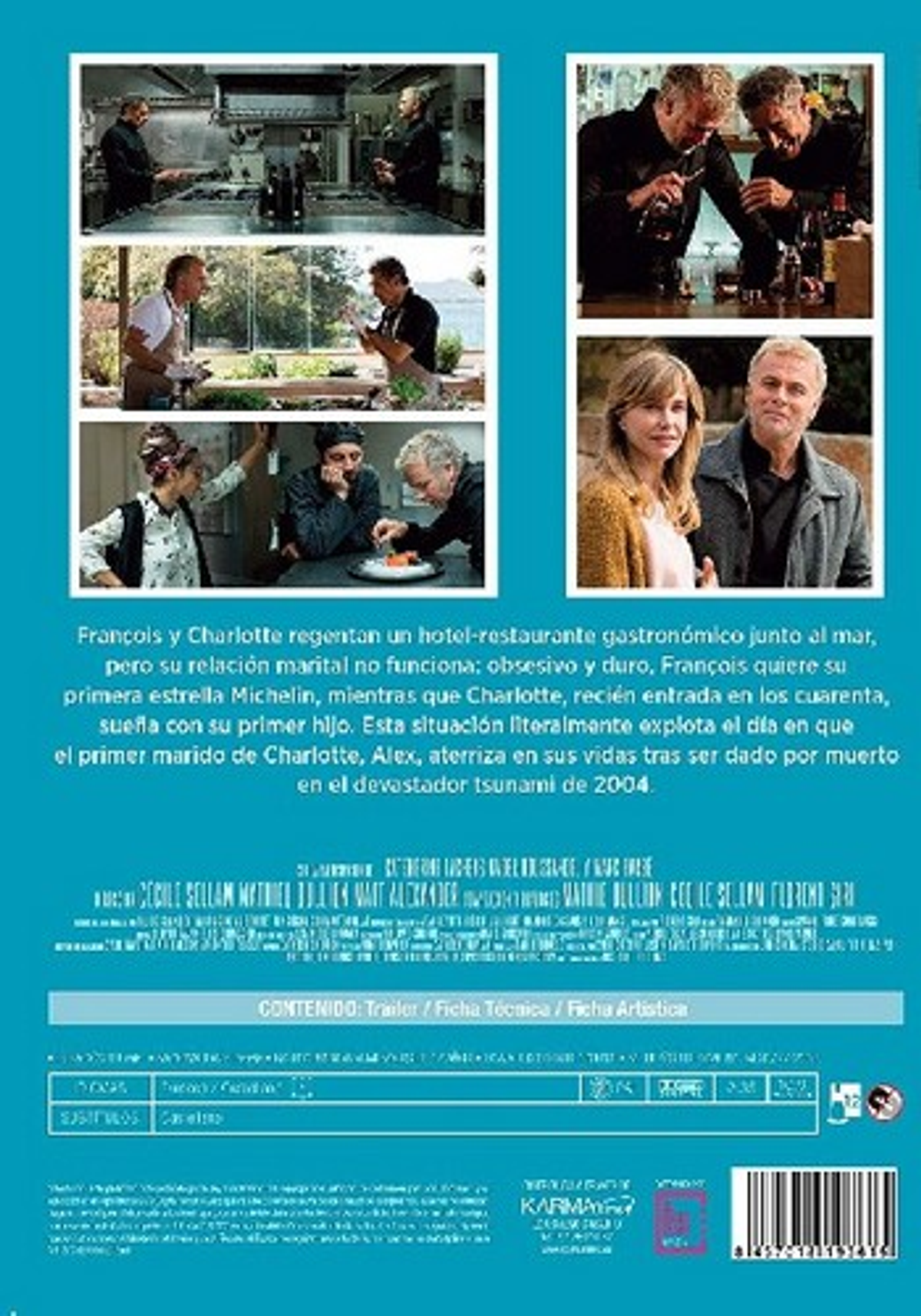 Una carátula de DVD. Gente en un restaurante, comiendo y bebiendo. La portada está en español.