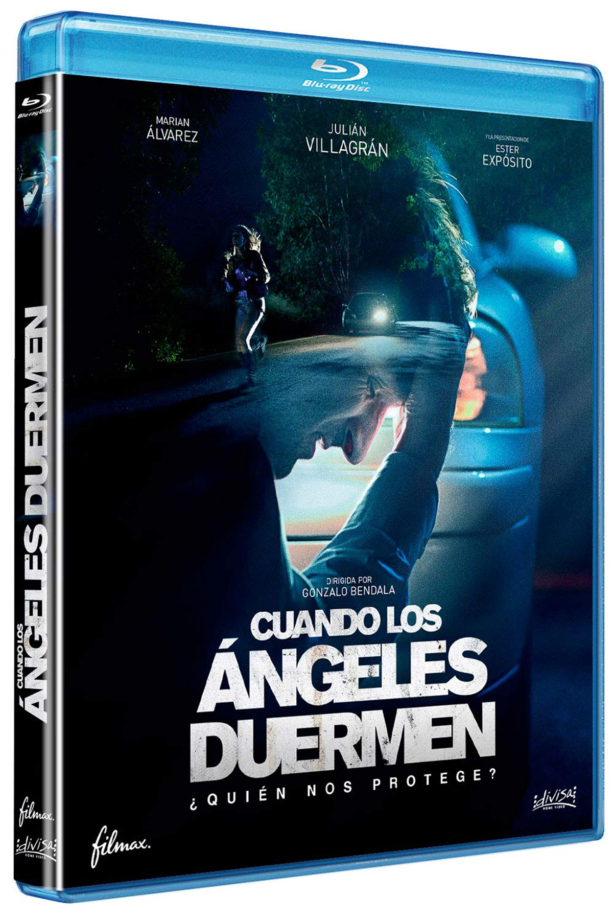 Funda de Blu-ray con un hombre en primer plano y una mujer en una carretera. Título: 'Cuando Los Angeles Duermen'.