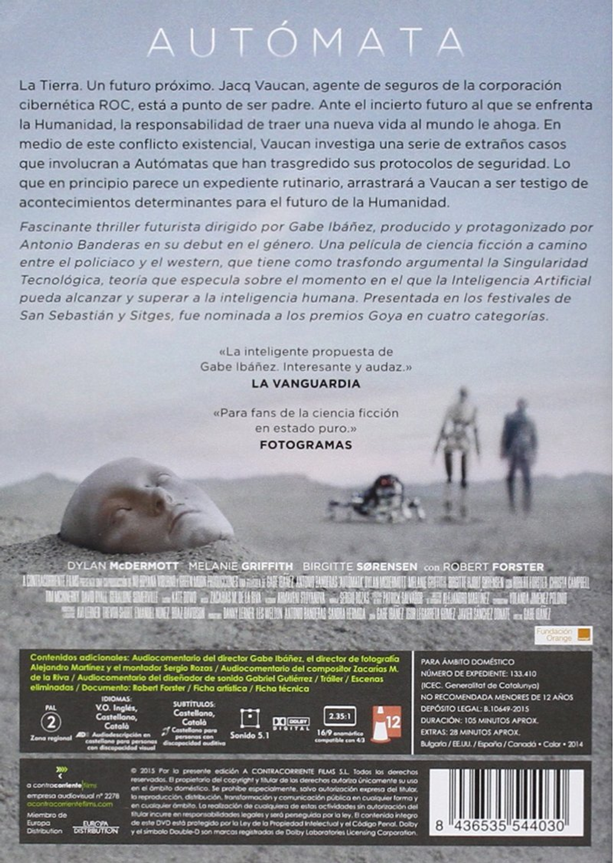 Funda de DVD con una cara. Texto en español. Gente en el fondo.