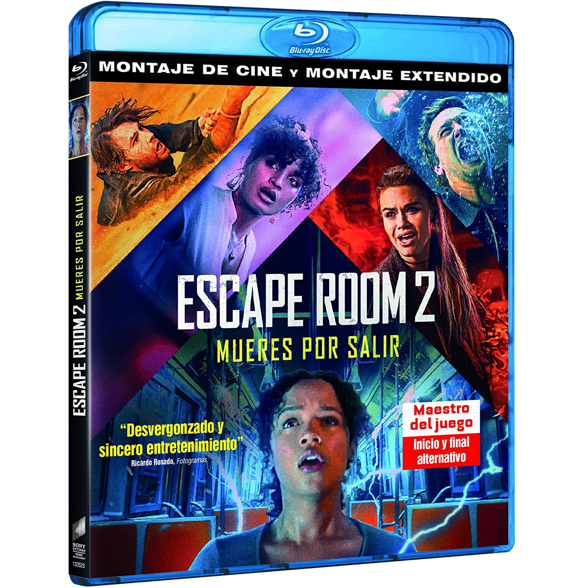 Portada de Blu-ray con múltiples imágenes. Título: Escape Room 2. La gente está asustada.