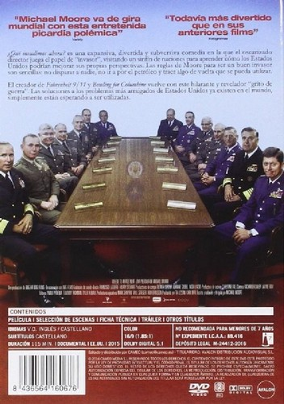 Portada de DVD con texto y un grupo de hombres sentados a una mesa, algunos uniformados.