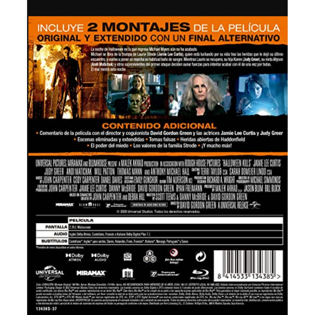 Contraportada DVD: Película de Halloween con varias imágenes de escenas y texto en español.