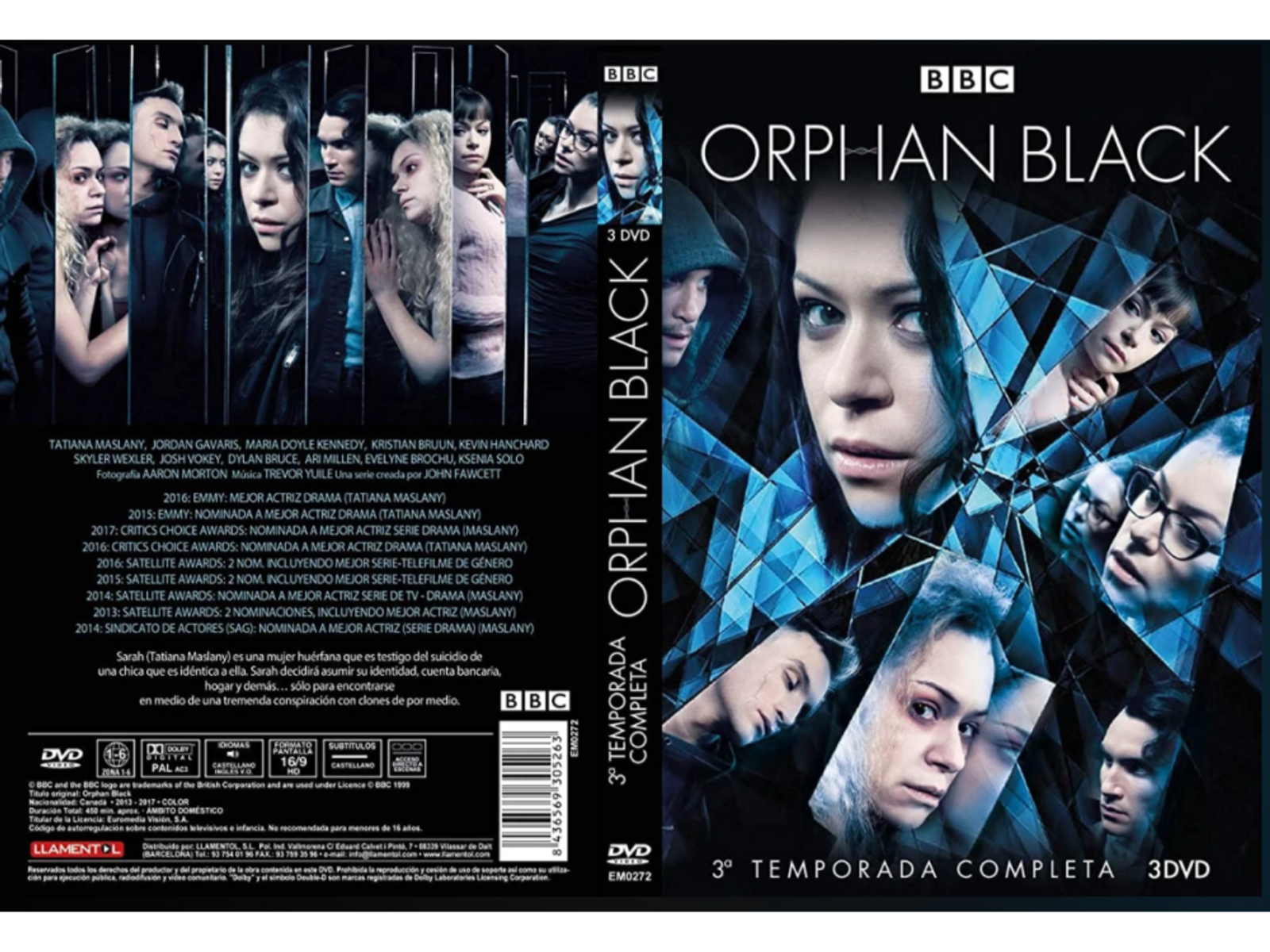 Caja de DVD de 'Orphan Black' con múltiples imágenes de la actriz.
