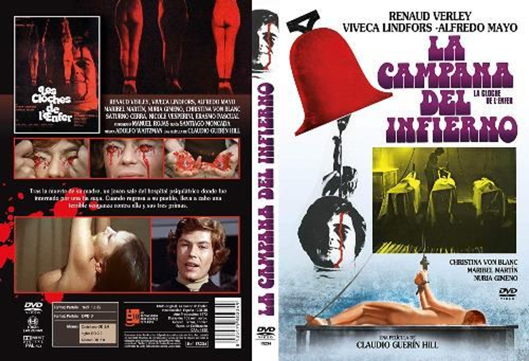 Portada de DVD con una escena sangrienta. El título de la película es 'La Campana del Infierno'.