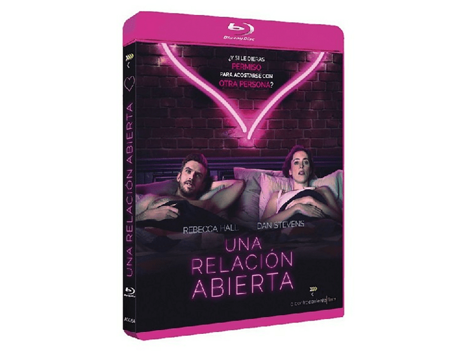 Portada de Blu-ray con una pareja en la cama, el título es 'Una Relación Abierta'.