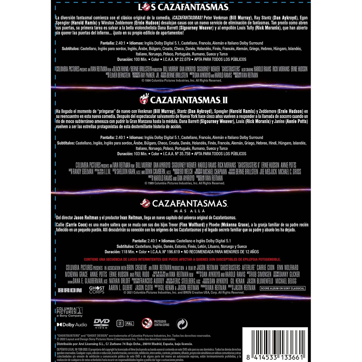 Caja de DVD con texto en español. El título es 'Los Cazafantasmas'.