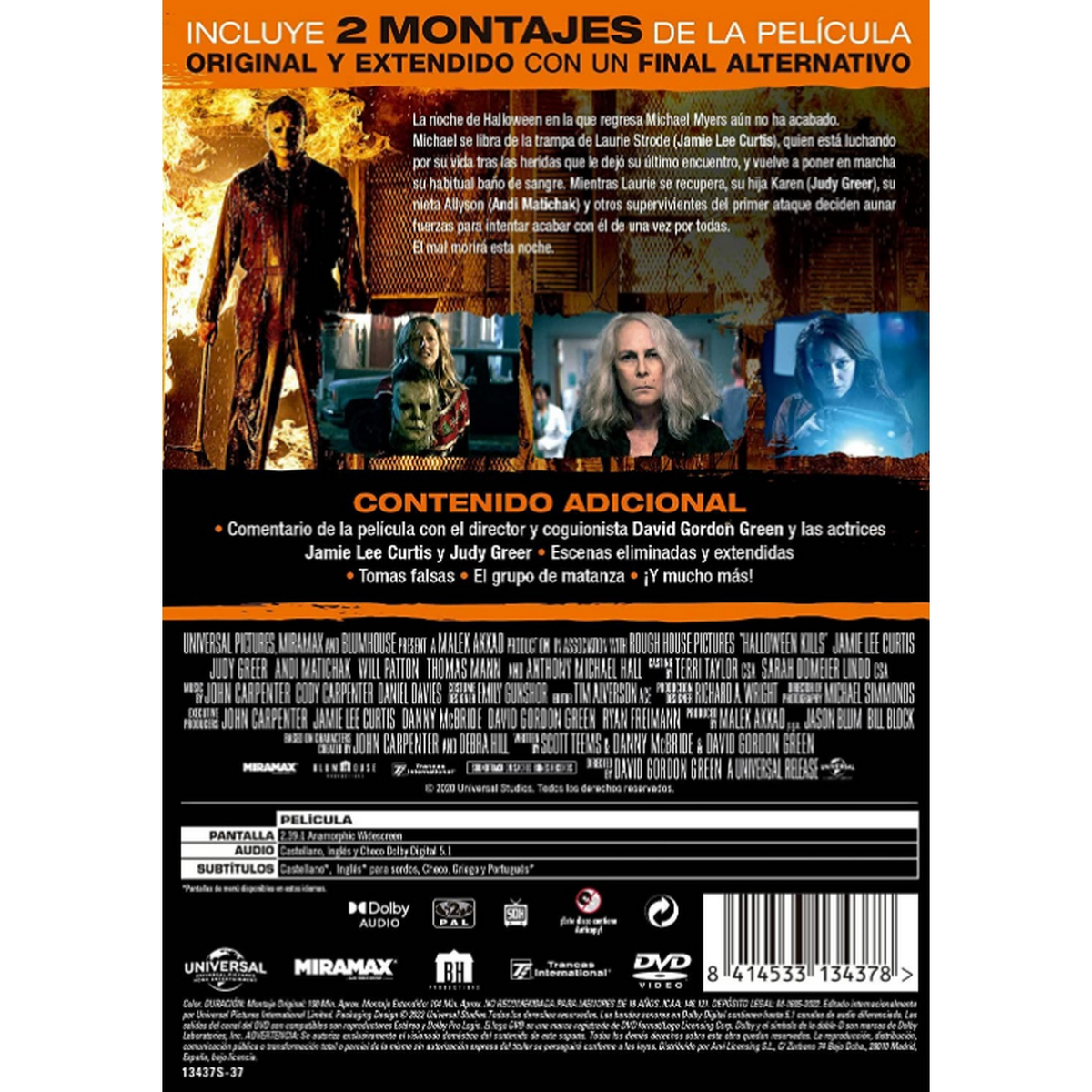 Portada de DVD con escenas de la película y texto en español. Título: 'Halloween'.