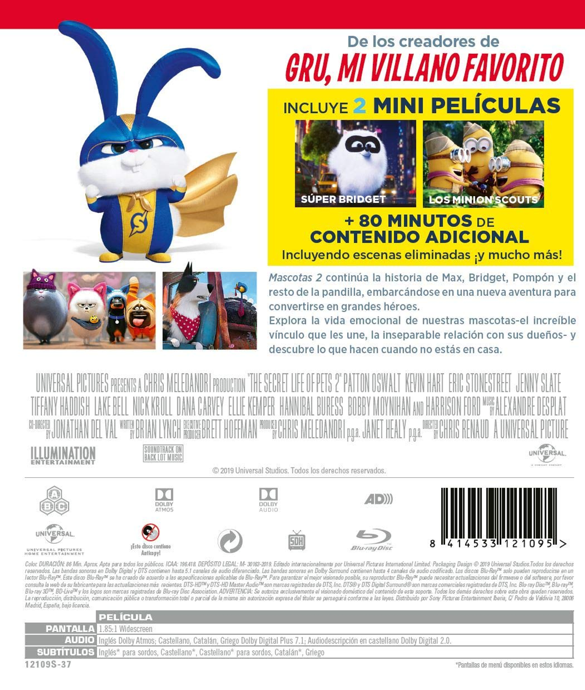 Parte trasera de la caja de un DVD con personajes animados.