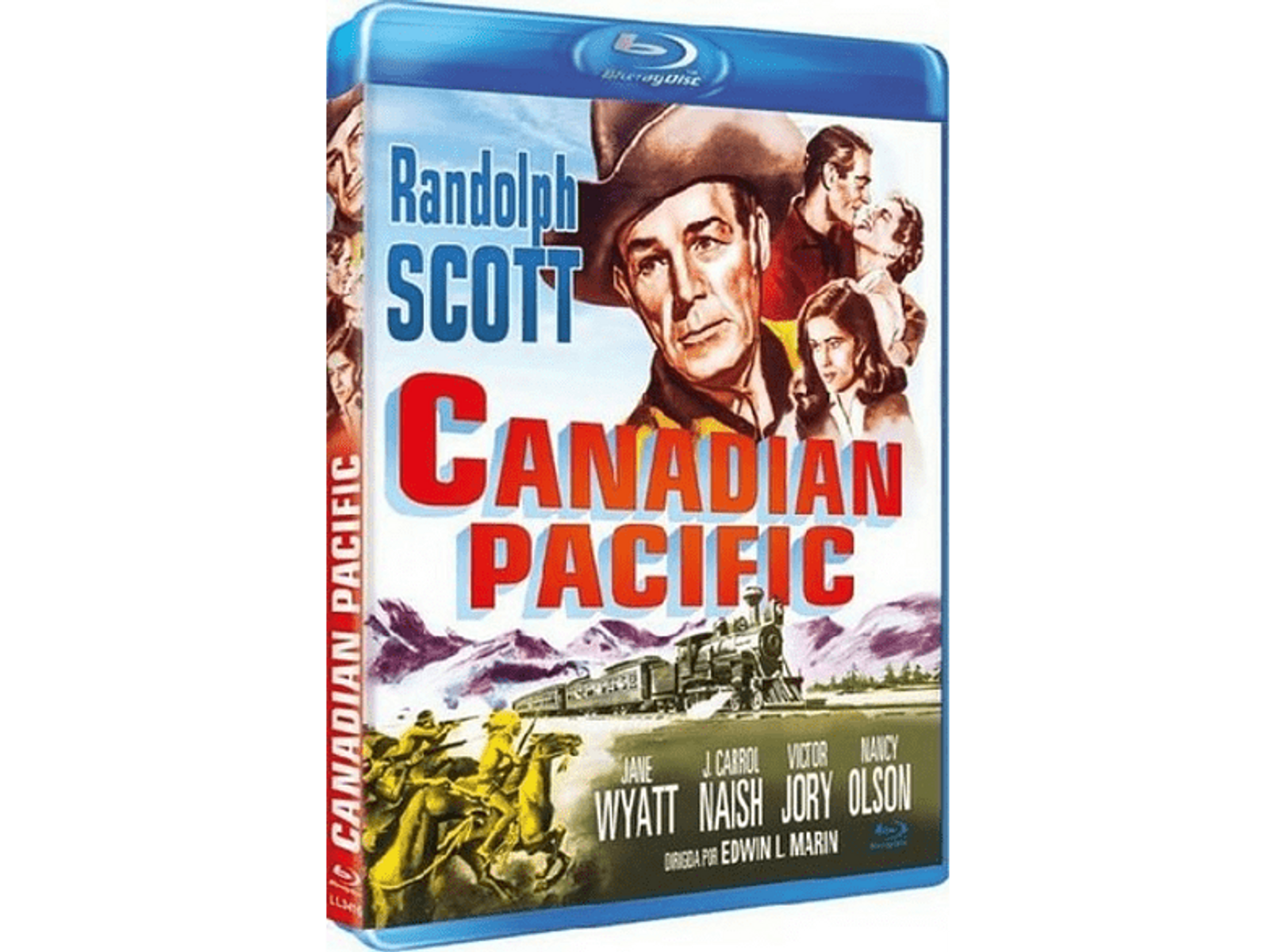 Caja de Blu-ray con Randolph Scott en la portada. El título es Canadian Pacific.