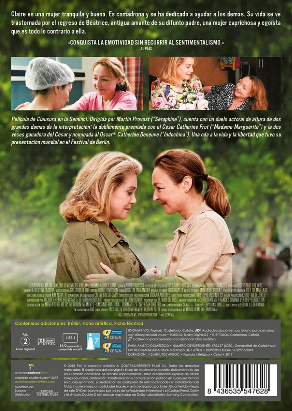 Parte trasera de una caja de DVD. Dos mujeres están en la portada. El título está en francés.