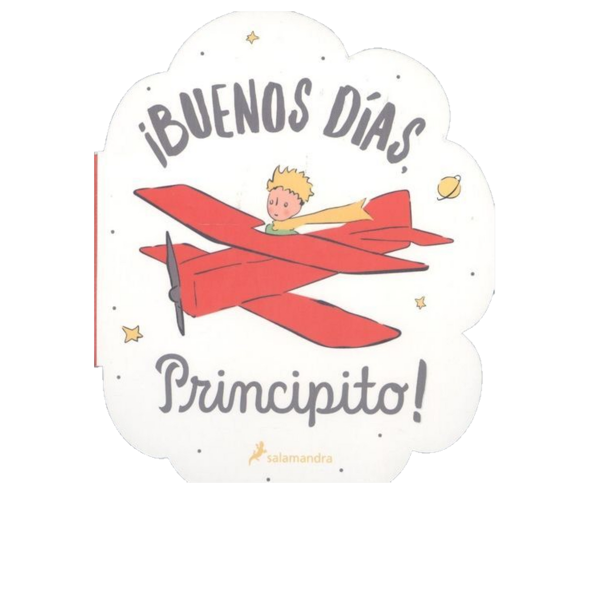 Portada de libro con un avión rojo y texto 'Buenos Días Principito!'
