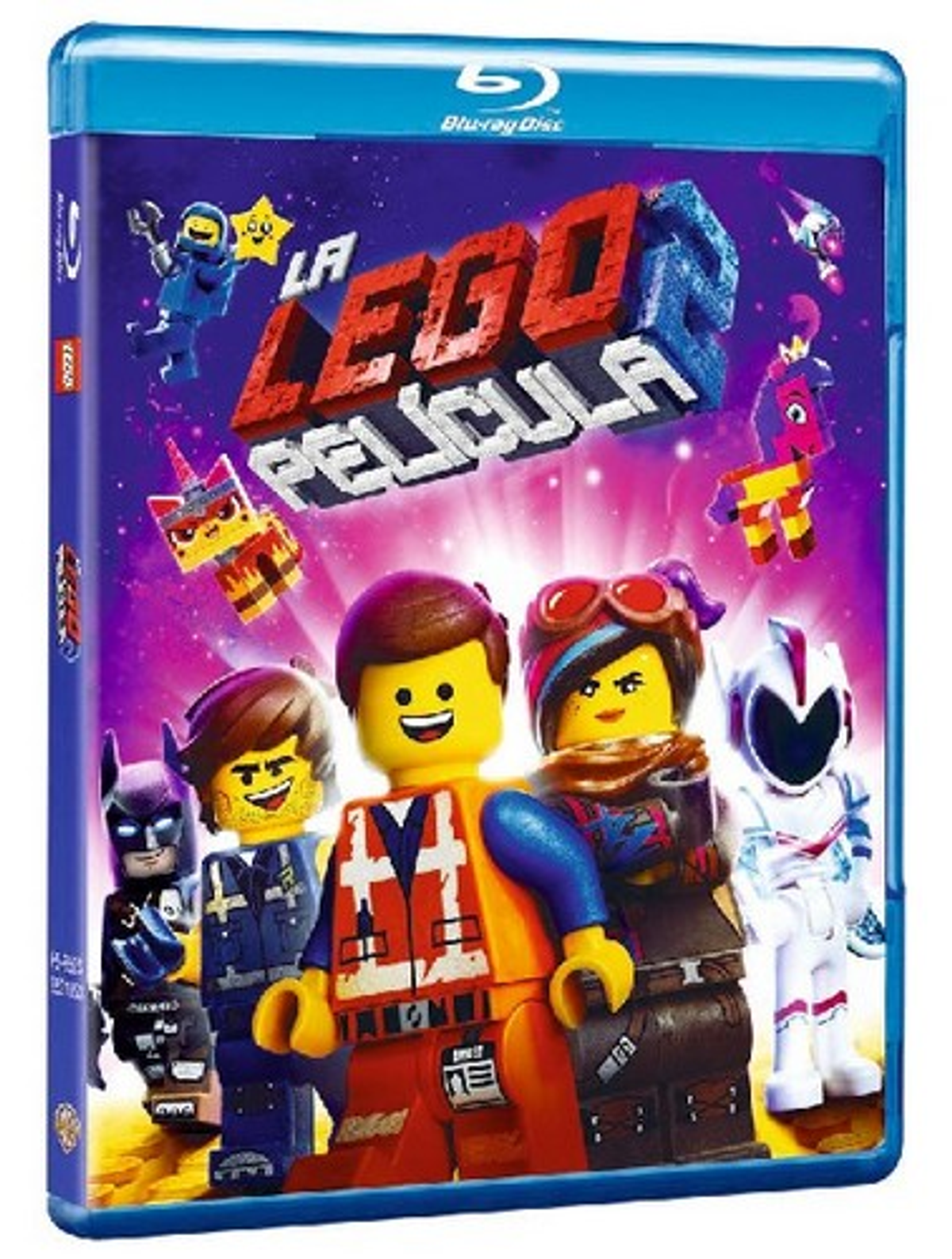 La película de Lego, portada de Blu-ray con figuras de Lego de los personajes principales.
