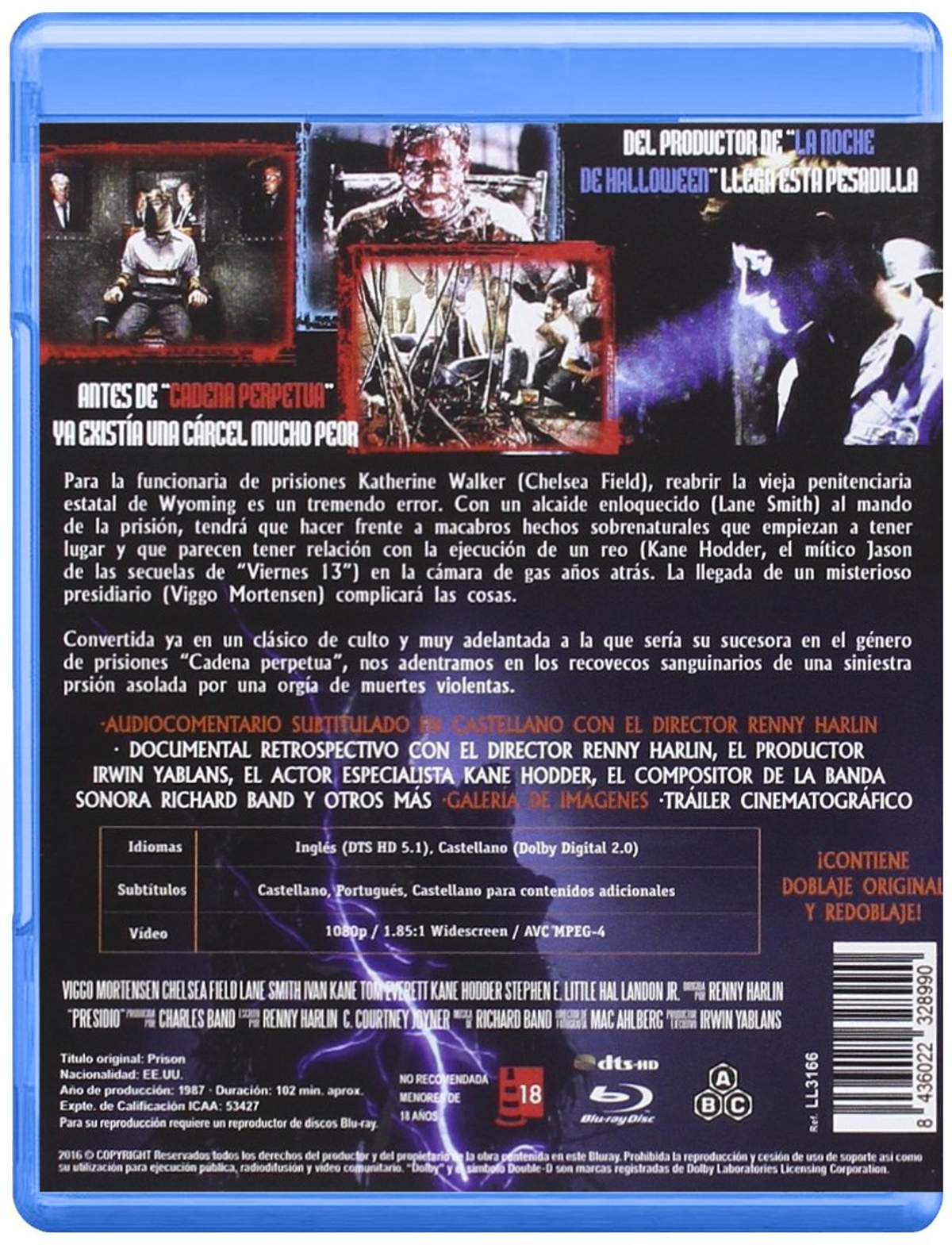 Contraportada del DVD: 'Presidio', una escena de prisión con Viggo Mortensen y texto.