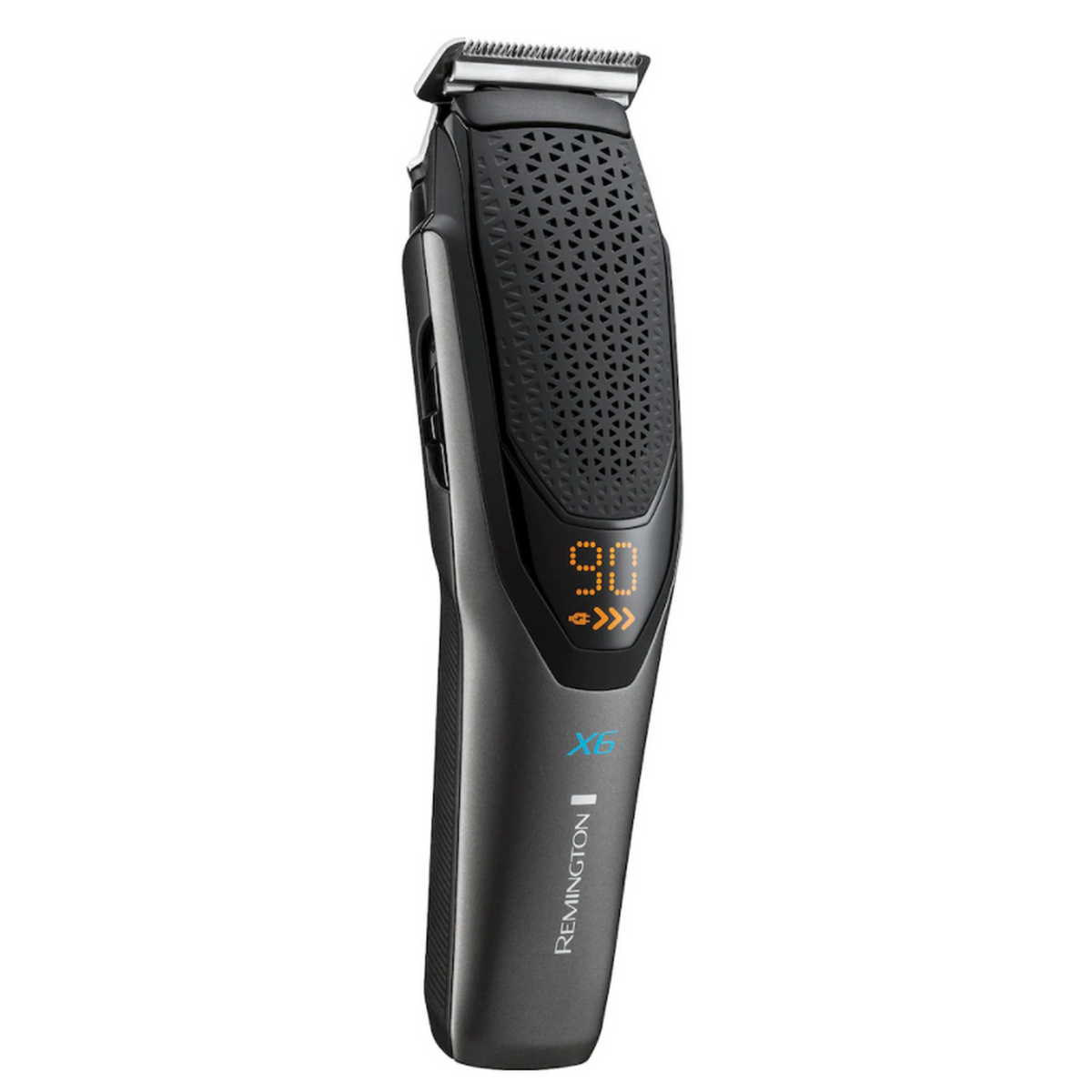 Trimmer Remington X6 nero e grigio. Display digitale e impugnatura strutturata.