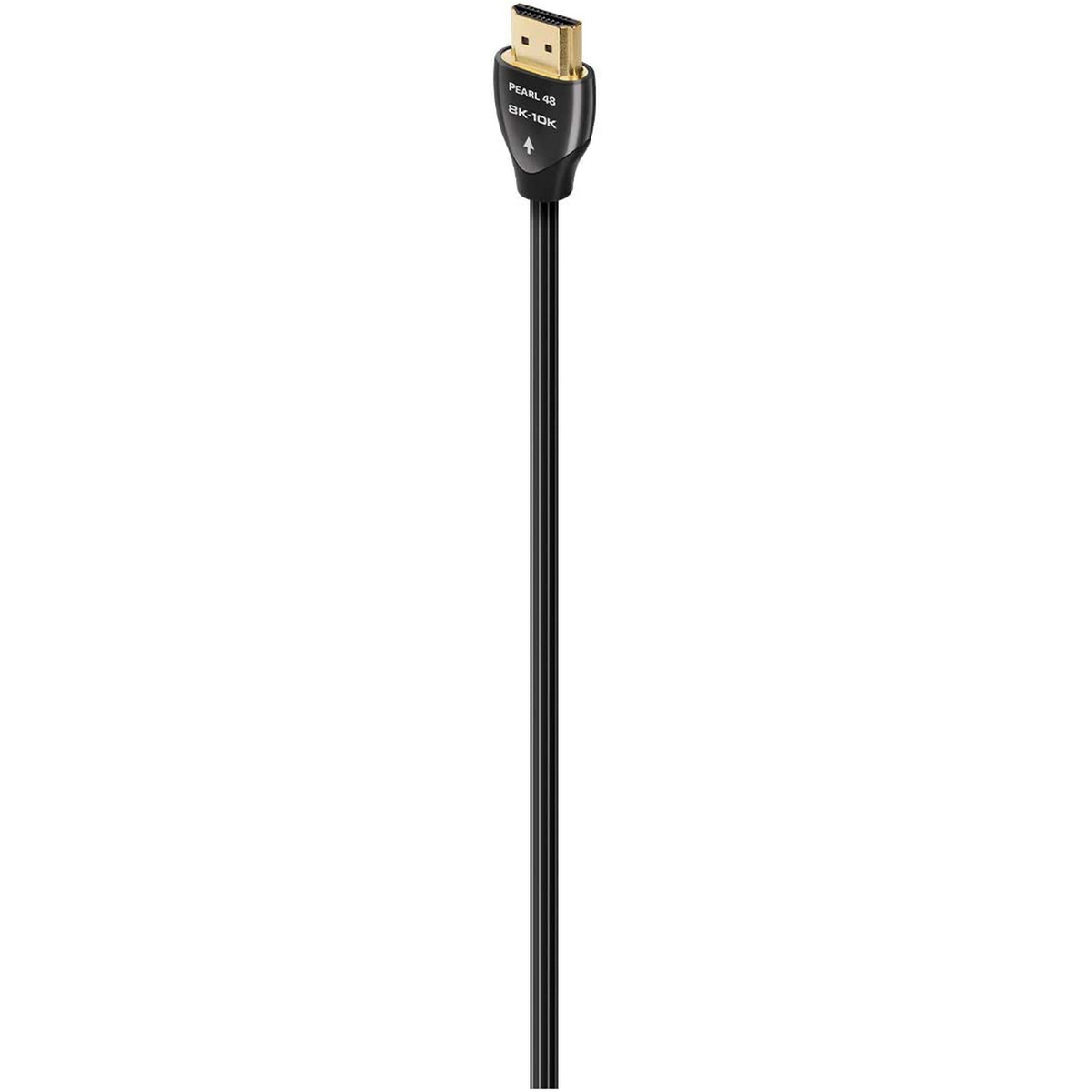 Czarny kabel HDMI ze złotym złączem na górze. To kabel Pearl 48 8K/10K.