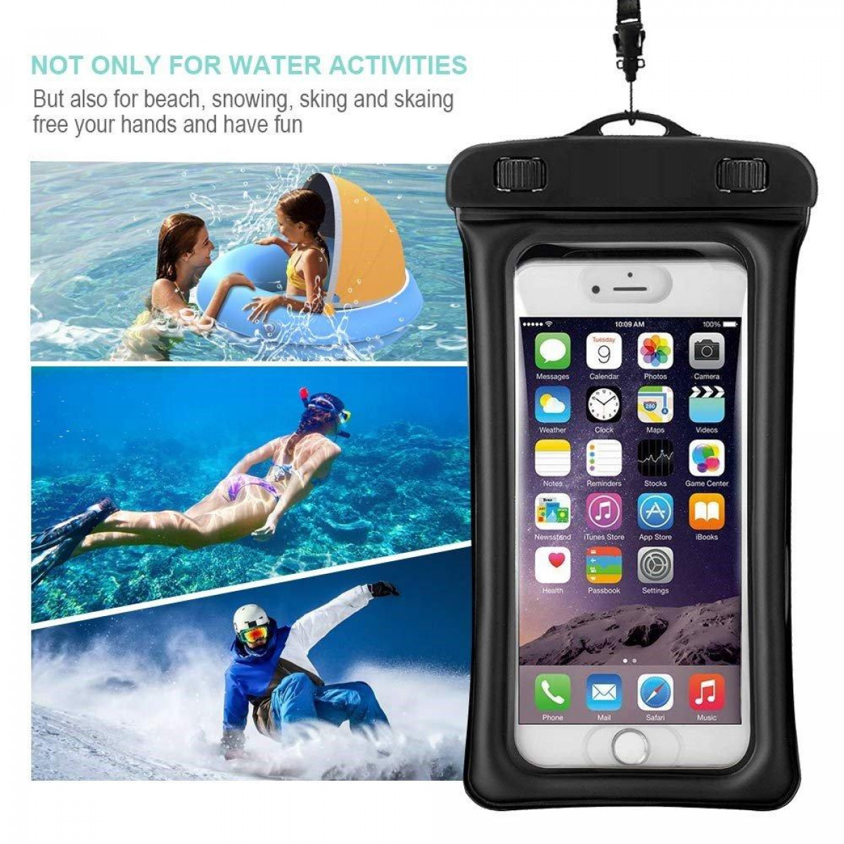 44133129 schwarz, Wasserdichte schwimmende Universalgröße Handyhülle Transparent, INF