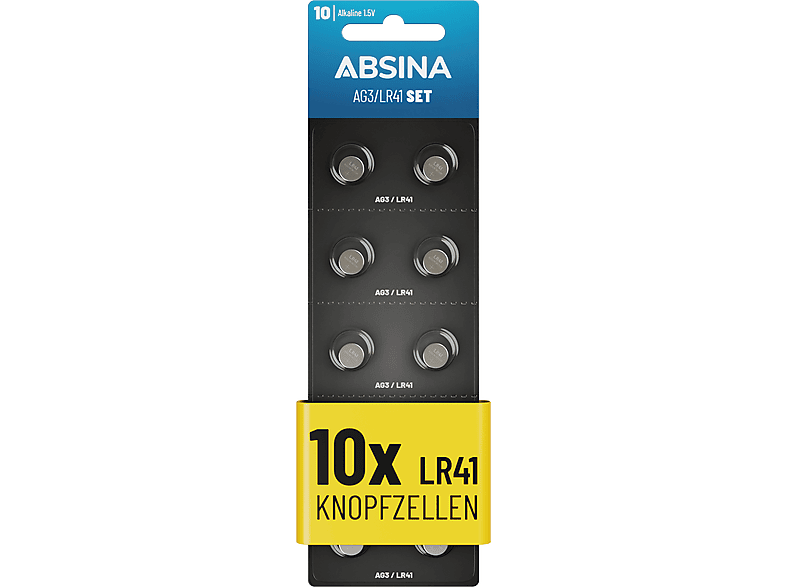ABSINA AG3 LR41 AG3 Knopfzelle, Alkaline