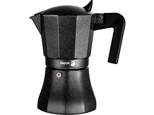 Cafetera tradicional - FAGOR Tiramisú, Cafetera Italiana Aluminio 3 Tazas Café, Junta Silicona, Vitrocerámica, Gas, Eléctrica, Aluminio, Negro