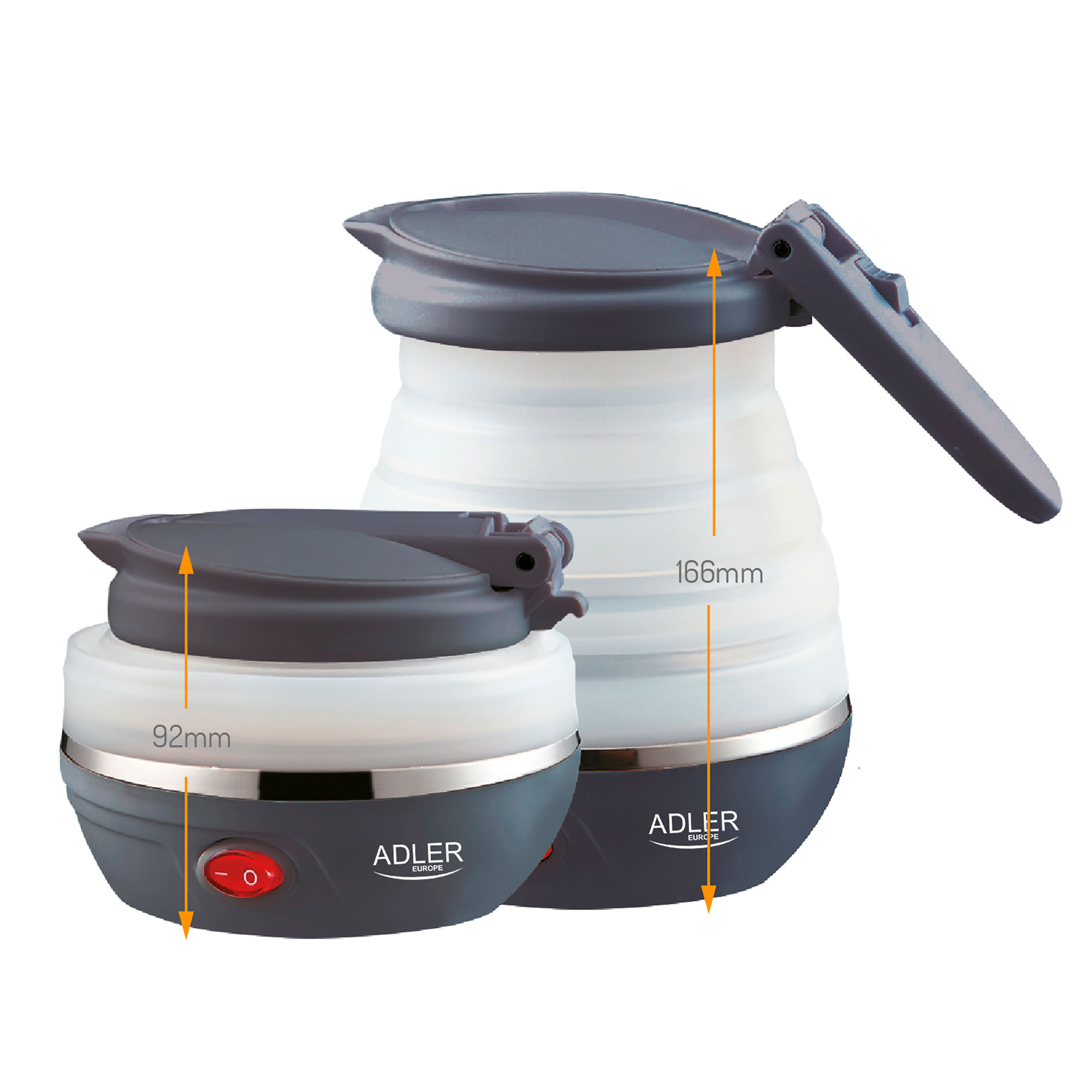 Hervidor de agua - AD1279, Hervidor Agua Eléctrico Plegable, 0,6L, Silicona sin BPA, Resistencia Oculta, Apagado Automá ADLER, 750 W, 0.6 l, Blanco