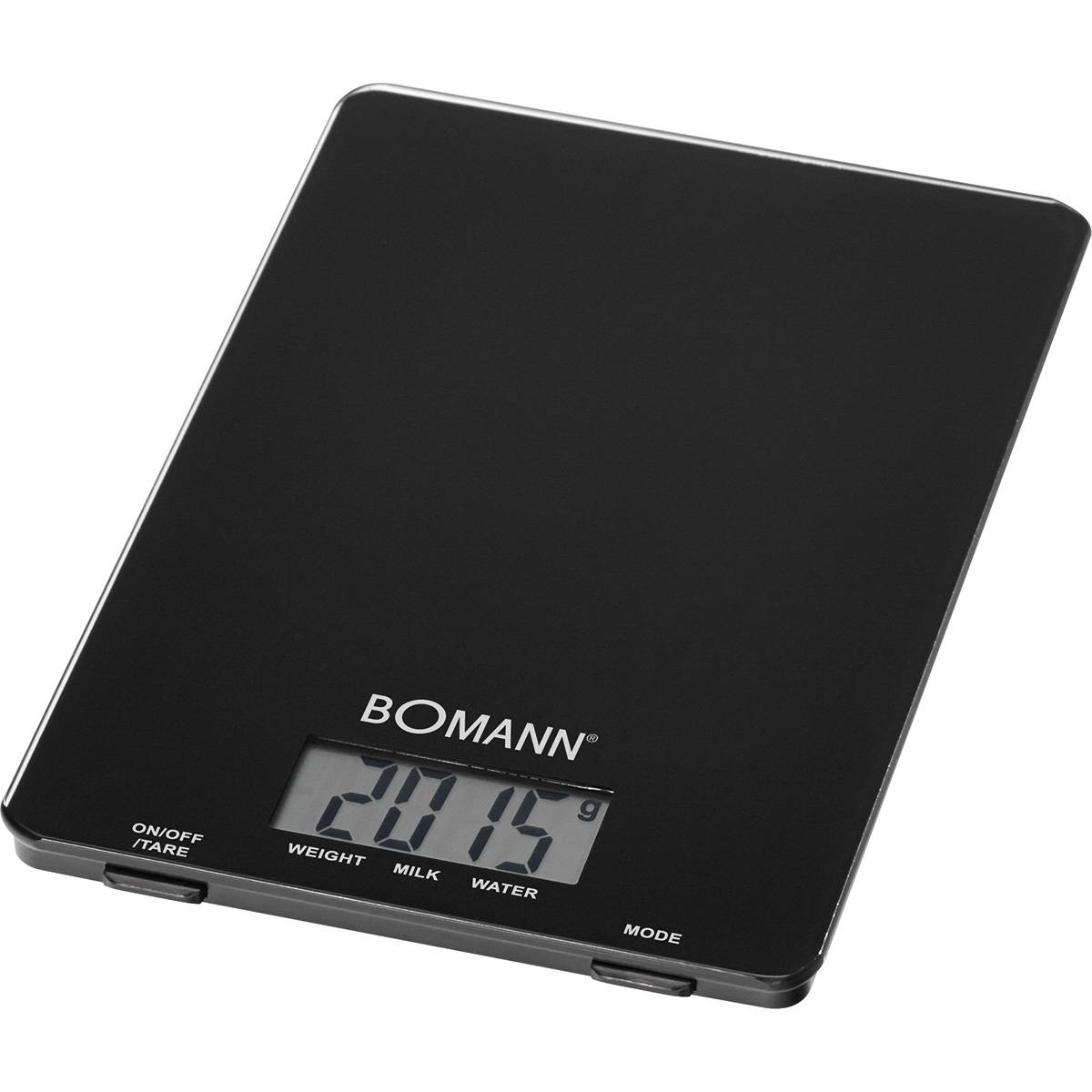 Balanza de cocina - KW 1515 CB, Báscula de Cocina Digital Extraplana, Medición 1gr, Hasta 5 kg, LCD, Función Tara, Vidri BOMANN, Negro
