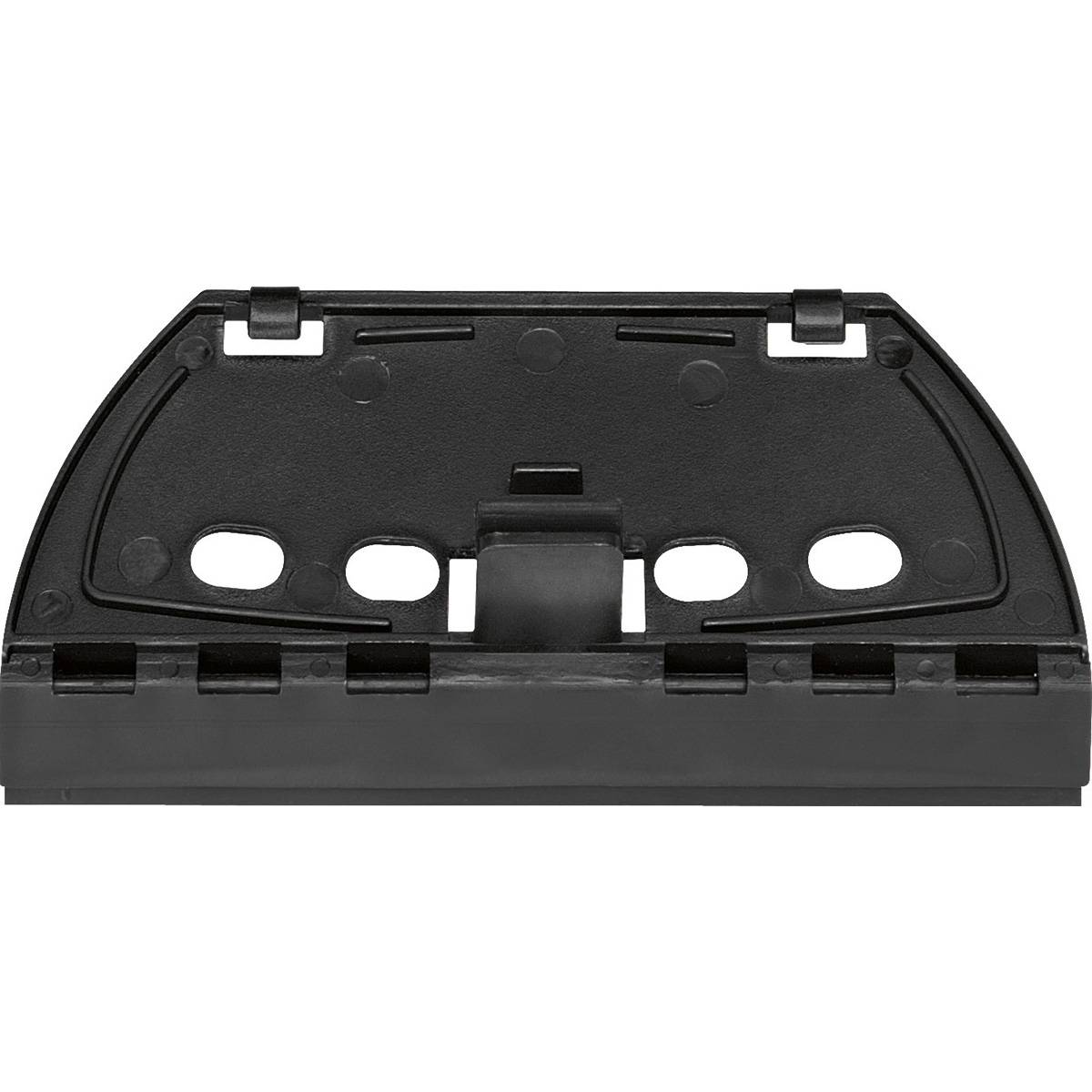 Czarna część pióra wycieraczki o prostokątnym kształcie i kilku otworach.