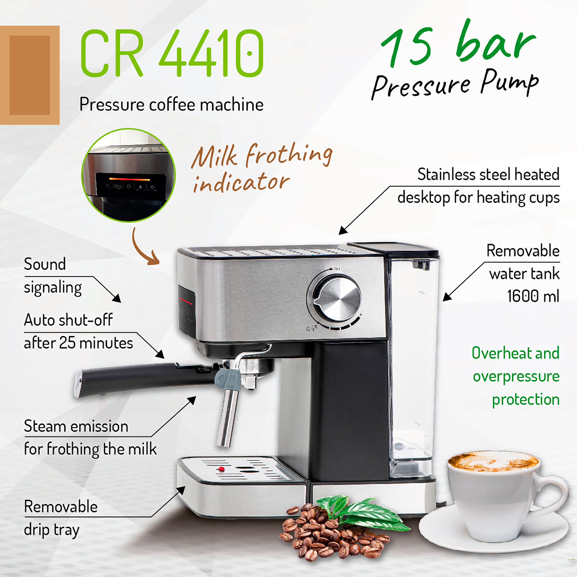 CAMRY CR-4410 Edelstahl Espressomaschine