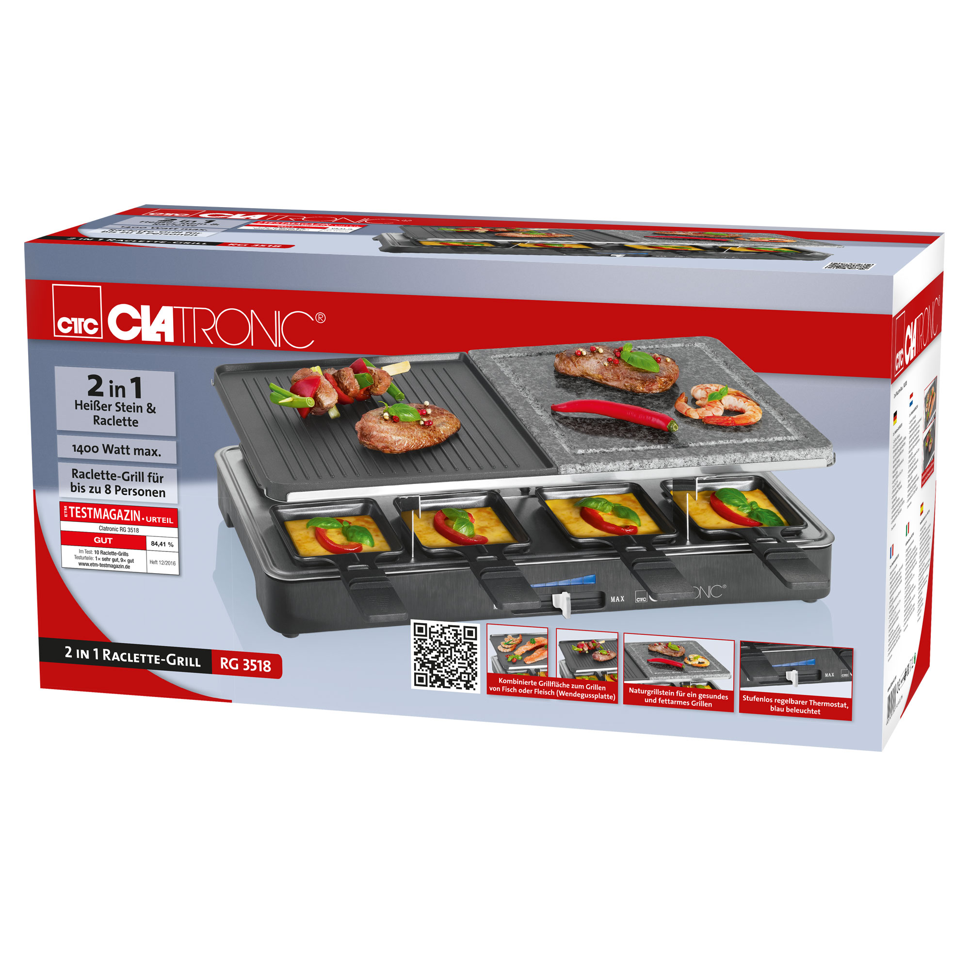 Pudełko do raclette z jedzeniem, w tym mięsem i serem.