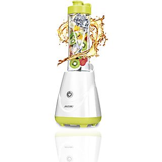 Batidora de vaso - MPM MBL-20, Batidora Vaso Individual Good To Go, Smoothie Maker, 2 Botellas  Portátiles 0,6L, Libre BPA, 250 W, 2 velocidades, Blanco/Verde